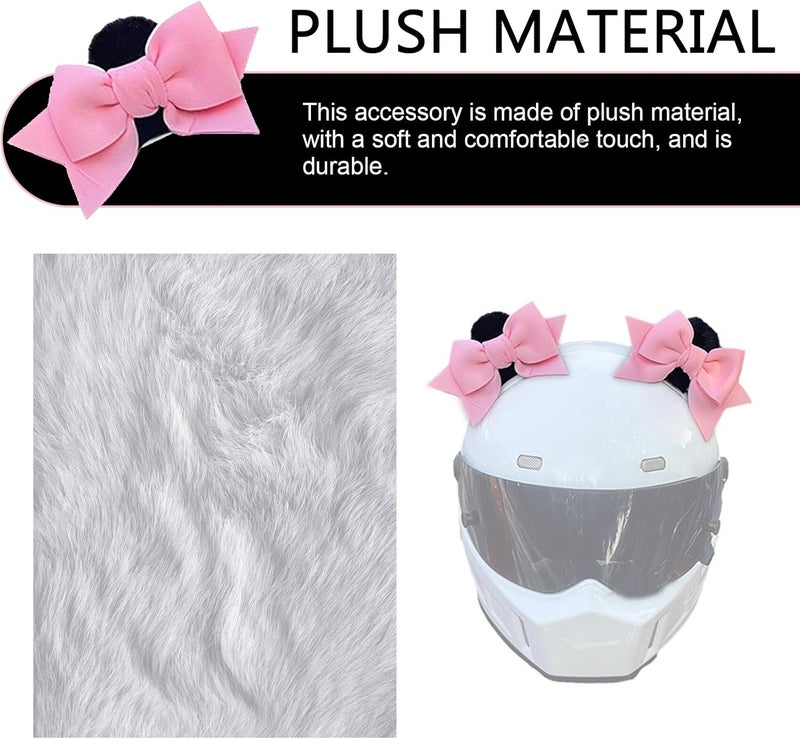SLIMI 2 PCS Bow Helmet Decoration, Cute Plush Cat Ears Bow Helmet Decor, Self-Adhesive Motorcycle Helmet Accessories for Women (Pink) - Image 4